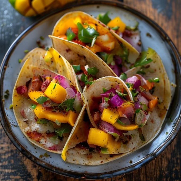 TACOS CREVETTES, MANGUE & CHOU ROUGE